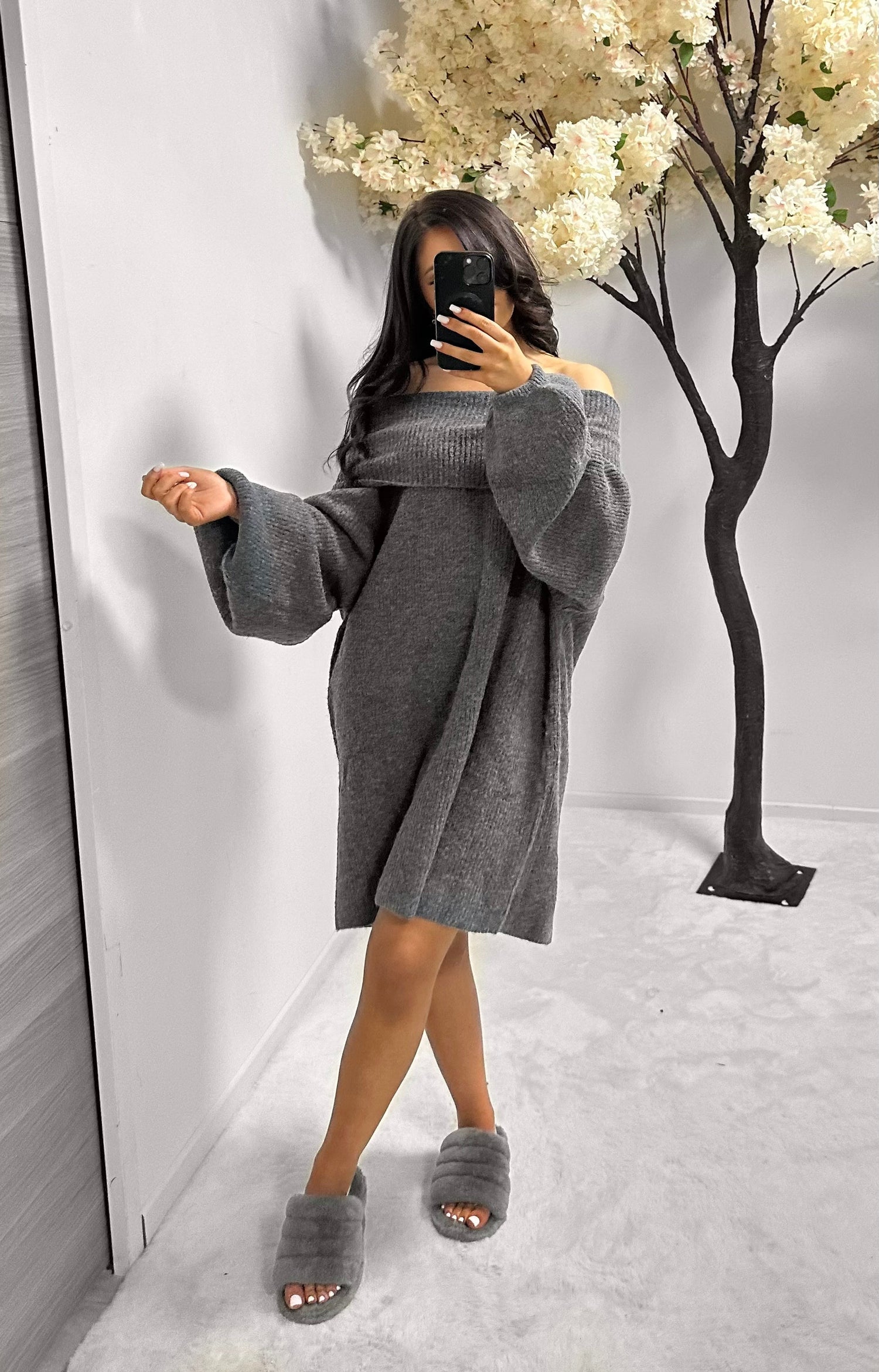 Robe pull col bateau gris