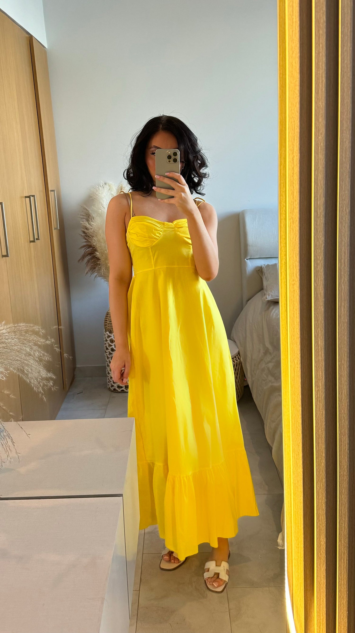 Robe longue bretelles jaune