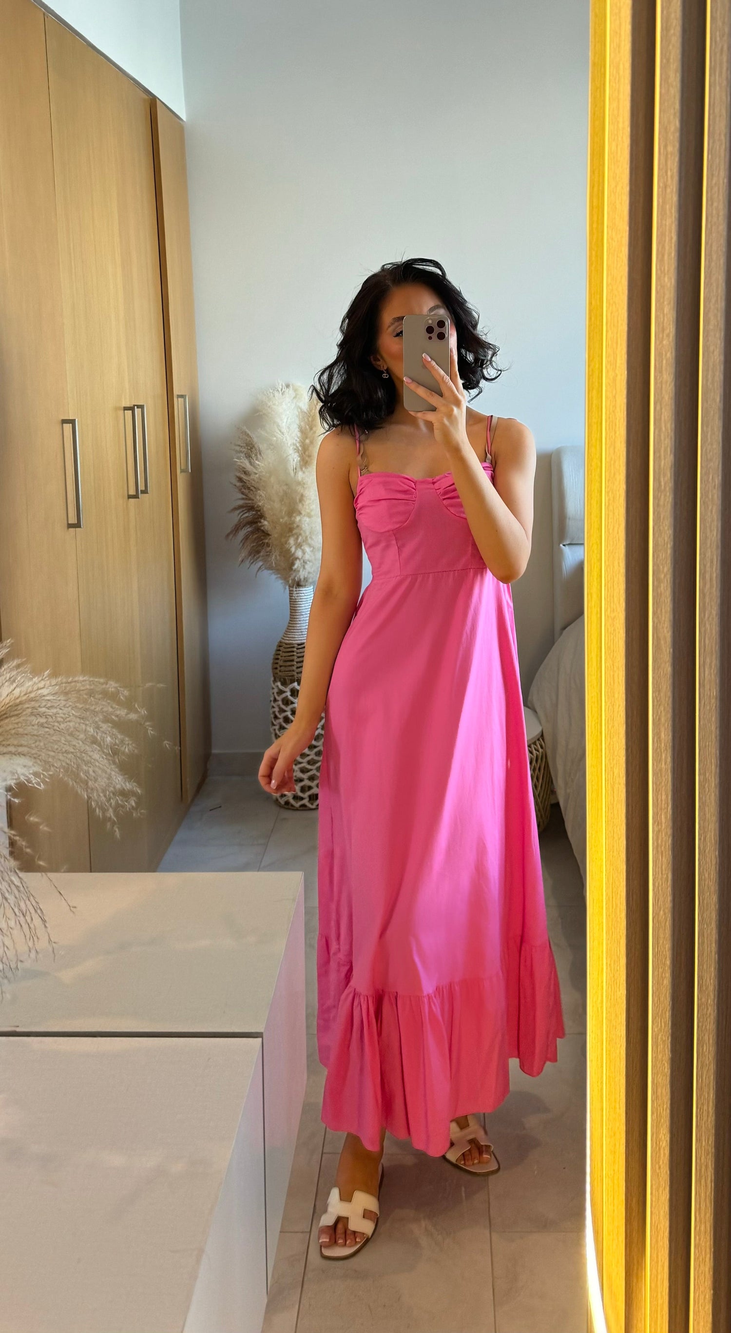 Robe longue bretelles rose